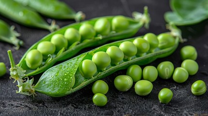 Fresh green peas in pod macro shot with vibrant textures