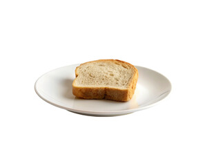 Slice of bread on a white plate. Isolated on transparent background.