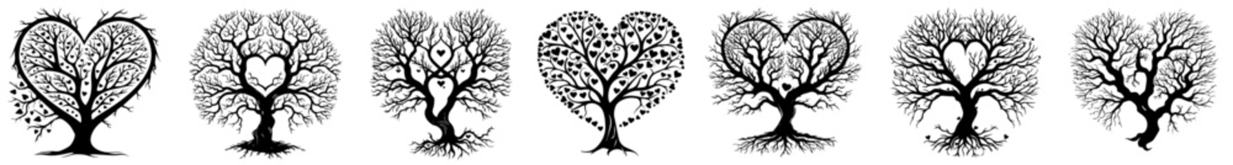 heart-shaped trees silhouette shape in black vector illustration laser cutting engraving