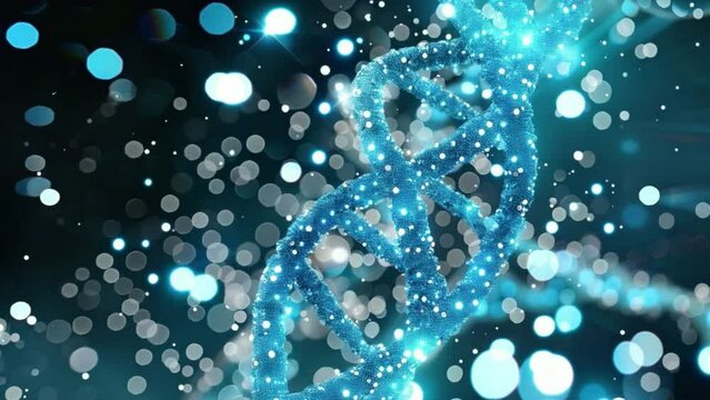 A blue DNA strand with a lot of sparkles 4K motion