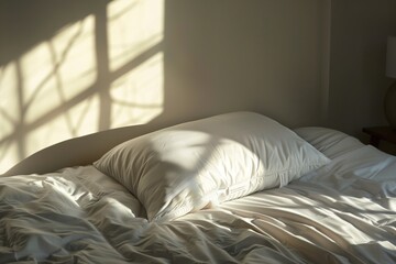Fototapeta na wymiar an orthopedic pillow on a wellmade bed, morning sunlight streaming