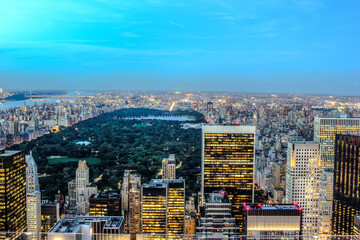 Central park, new york city skyline aerial view