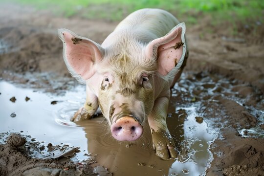 pig with a shiny snout after mud bath