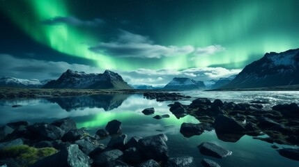 Enchanting phenomenon of the mesmerizing aurora borealis lighting up the night sky