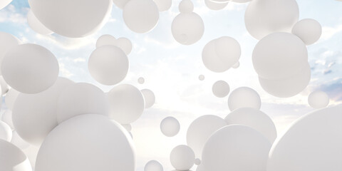 Group of white balloons floating in the air 3d render illustration - obrazy, fototapety, plakaty