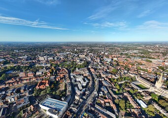 Norwich city centre UK drone , aerial , view from air