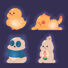 Cute night light in animal forms vector cartoon set isolated on a white background.