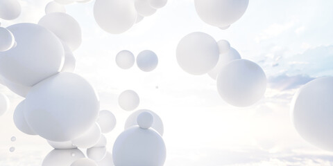 Group of white balloons floating in the air 3d render illustration