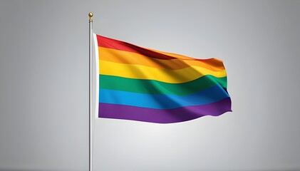 LGBT flag on a flagpole on a white background. Minimalist style