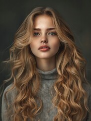 Fototapeta premium Stunning beautiful young caucasian girl with magnificent hair, professional studio fashion photo