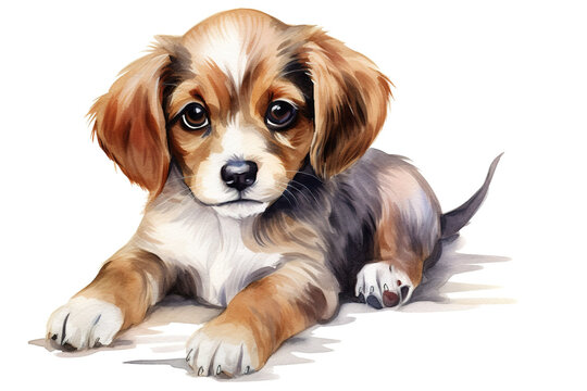 Watercolor painting of a cute beagle puppy. 
