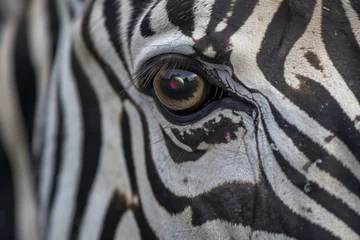 Fototapete closeup of zebras eye with cameras flash reflection © studioworkstock