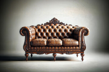 Vintage Ornate Antique Leather Sofa for Classic Interior Decor