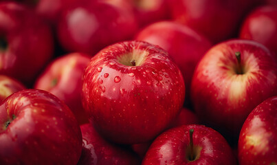 Fototapeta na wymiar Closeup of a bunch of bright red apples, Generative AI 