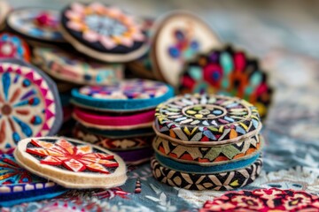 Fototapeta na wymiar handcrafted felt coasters with intricate patterns, stacked