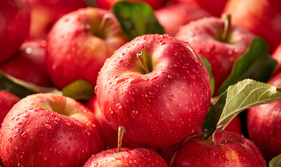 Closeup of a bunch of bright red apples, Generative AI 
