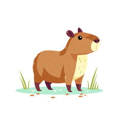 Capybara. Cute largest rodent. Vector hand drawn illustration isolated on white background. July 10th is Capybara Appreciation Day. Water pig.