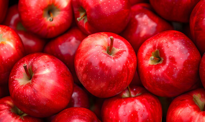 Fototapeta na wymiar Closeup of a bunch of bright red apples, Generative AI 