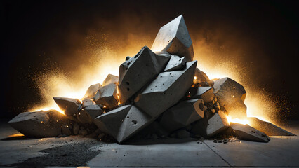 explosive shattered concrete debris
