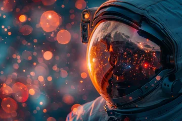 Foto op Canvas Astronaut male astronaut in a space suit with a reflective helmet © Sunshine