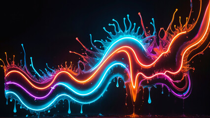 neon liquid splash abstract - obrazy, fototapety, plakaty