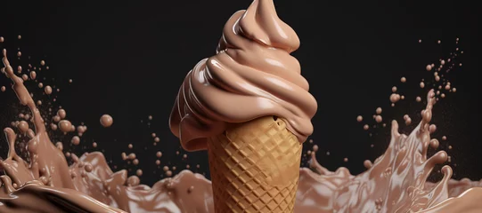 Foto auf Alu-Dibond splash of chocolate vanilla milk ice cream cone 3 © Nindya