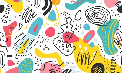 Küchenrückwand glas motiv doodle design featuring colorful shapes and lines on a white backdrop, Generative AI  © simba kim