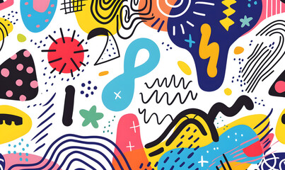 doodle design featuring colorful shapes and lines on a white backdrop, Generative AI 
