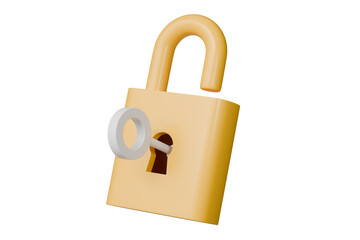 3d Padlock with key icon isolated on purple pastel background. Data protection, private access icon, password security access, privacy protection, personal information. Security concept. 3d rendering.