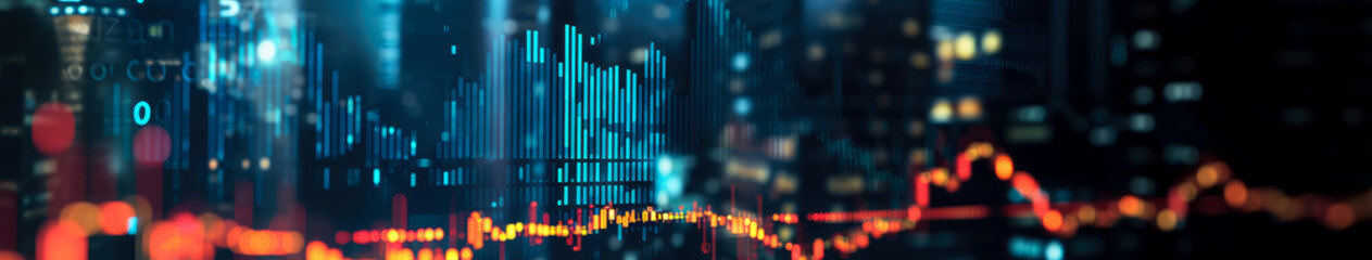 Abstract neon futuristic background for financial market, economic or business, investment trade. Finance, currencies, cryptocurrency mockup. Digital banner. Data analytics. Generative aiAbstract neon