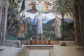 San Bernardino Chapel Altar with Fresco at the Santa Maria in Aracoeli Basilica in Rome, Italy