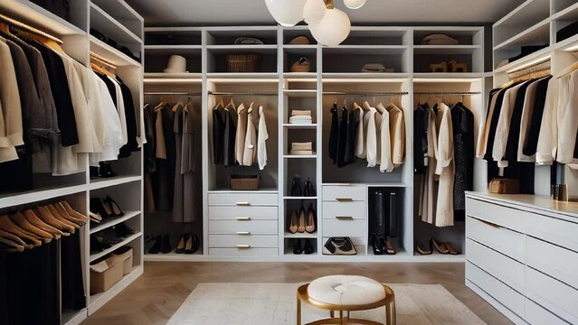 Elegant and organized walk-in closet with custom furnishings