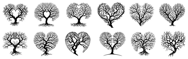 heart-shaped lucky bamboo trees of love vector illustration silhouette laser cutting black and white shape - obrazy, fototapety, plakaty