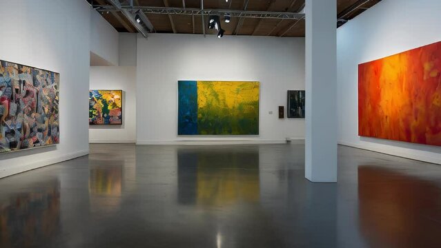 Elegant gallery interior with diverse artwork