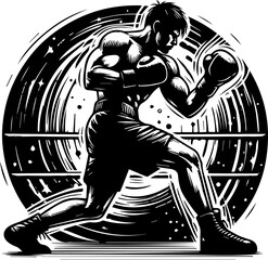 boxer silhouette in action, dynamic sports vector illustration silhouette laser cutting black and white shape