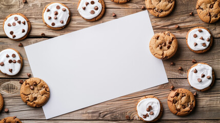 top view of cookies and white card with copy space