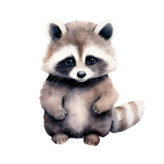 Fototapeta na wymiar Watercolor hand-painted illustration of a baby raccoon. Isolated on a white background