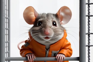 A freedom-loving mouse sits behind bars - obrazy, fototapety, plakaty