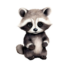 Obraz premium Watercolor hand-painted illustration of a baby raccoon. Isolated on a transparent background