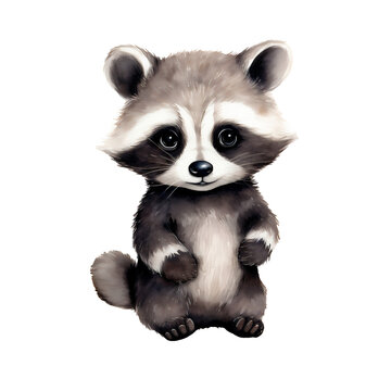 Watercolor hand-painted illustration of a baby raccoon. Isolated on a white background