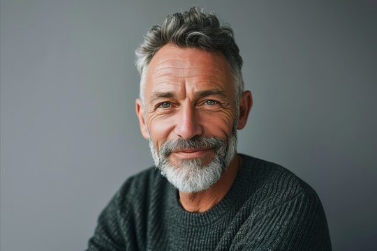 Portrait of a handsome senior man with grey beard and mustache.