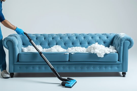 cleaning of the blue sofa
