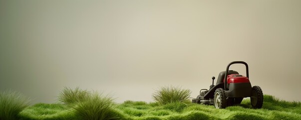 the cover of the lawn mower on the lawn - obrazy, fototapety, plakaty