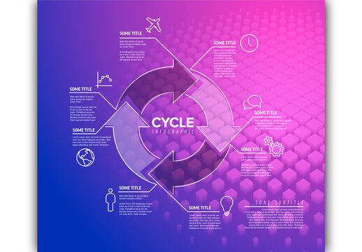 Circle cycle infographic template with abstract background icons and items description