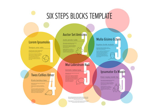 Colorful Six Steps Infographic Template with overlay circles and big numbers