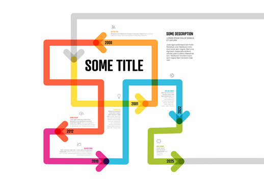 Infographic tangle timeline template made of thin arrows on color line