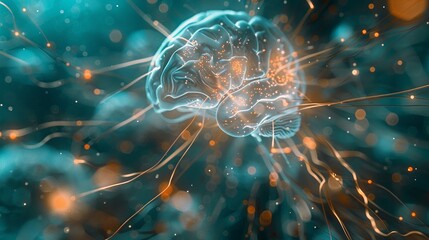 Artificial intelligence brain interface close up