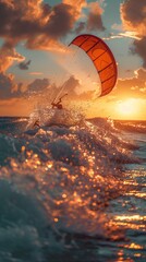 Kite surfing on turquoise waters compact - obrazy, fototapety, plakaty