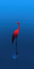 Crimson flamingo in a serene water reflection.