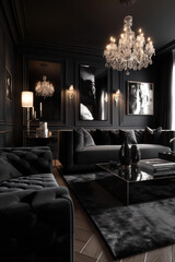 Chic black living room with sophisticated decor